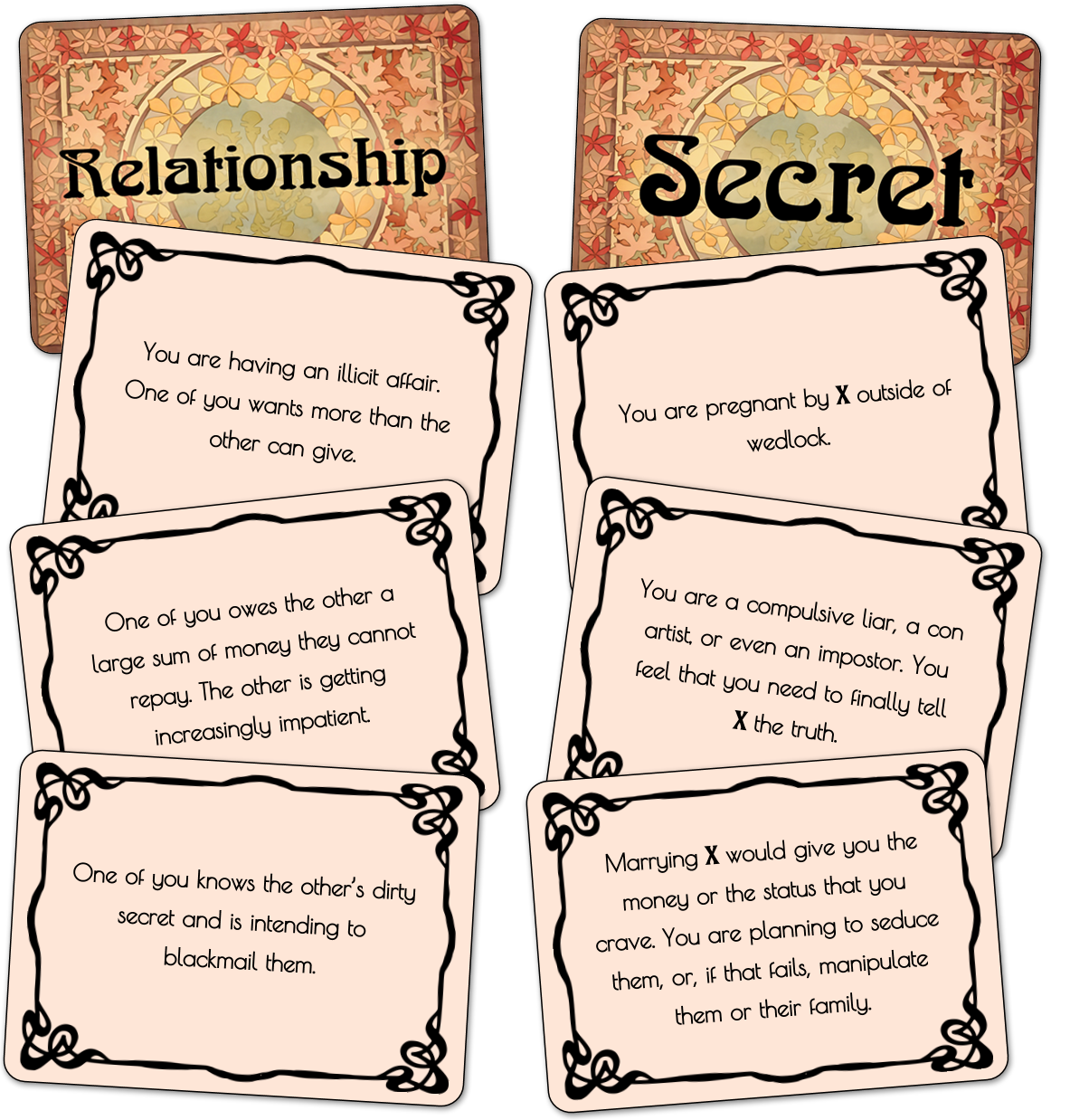 Relationship and Secret cards